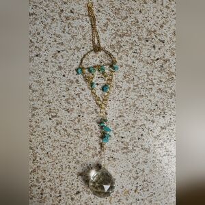 Gold-Tone Teardrop Prismatic  Suncatcher with Turquoise Beads